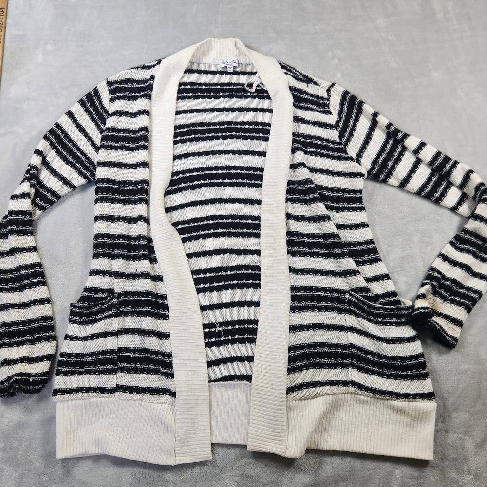 Splendid Stripe Cardigan Open‎ Knit Lightweight Sweater Size Medium White/Black